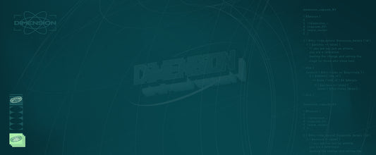 Banner web de presentación de la nueva colección de verano DIMENSION. Logos tecnológicos de estilo retro sobre un fondo verde oscuro que simula una pantalla.